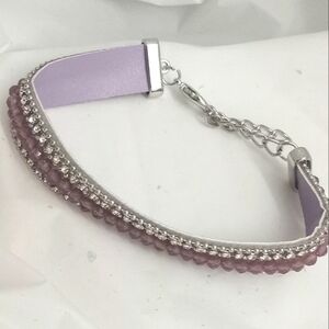 Purple Beads & Rhinestones Faux Leather  Band Bracelet. NWOT - Size: 9.5" Long